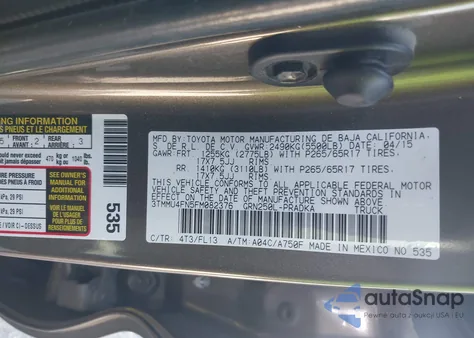 2015 Toyota Tacoma Base V6 из США, поврежденный, VIN 3TMMU4FN5FM082376